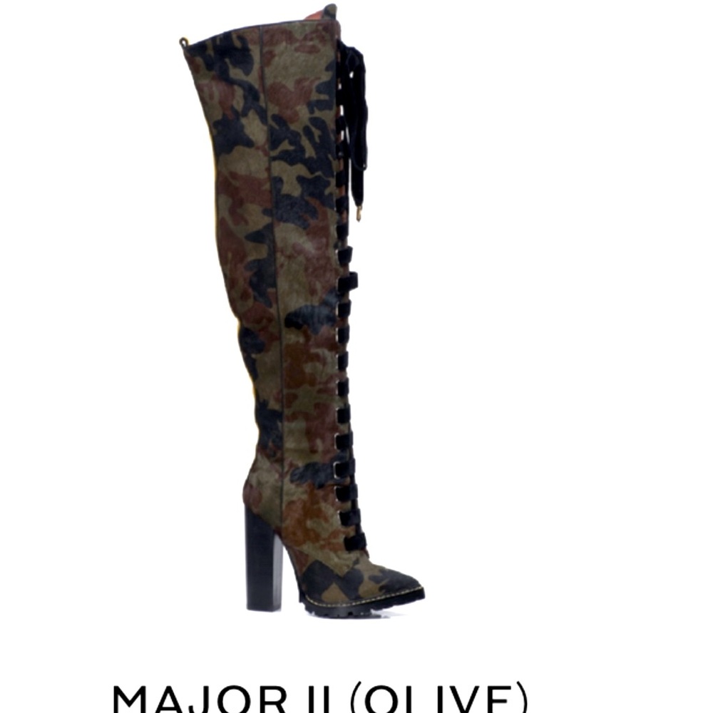Iam Jennifer Le “Major II Olive” over the knee camo boot